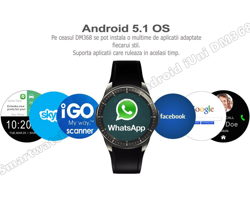 Smartwatch Telefon cu Android iUni DM368 WIFI, 3G -5