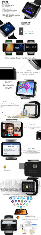 Smartwatch Telefon cu Android iUni DM98, WIFI, 3G