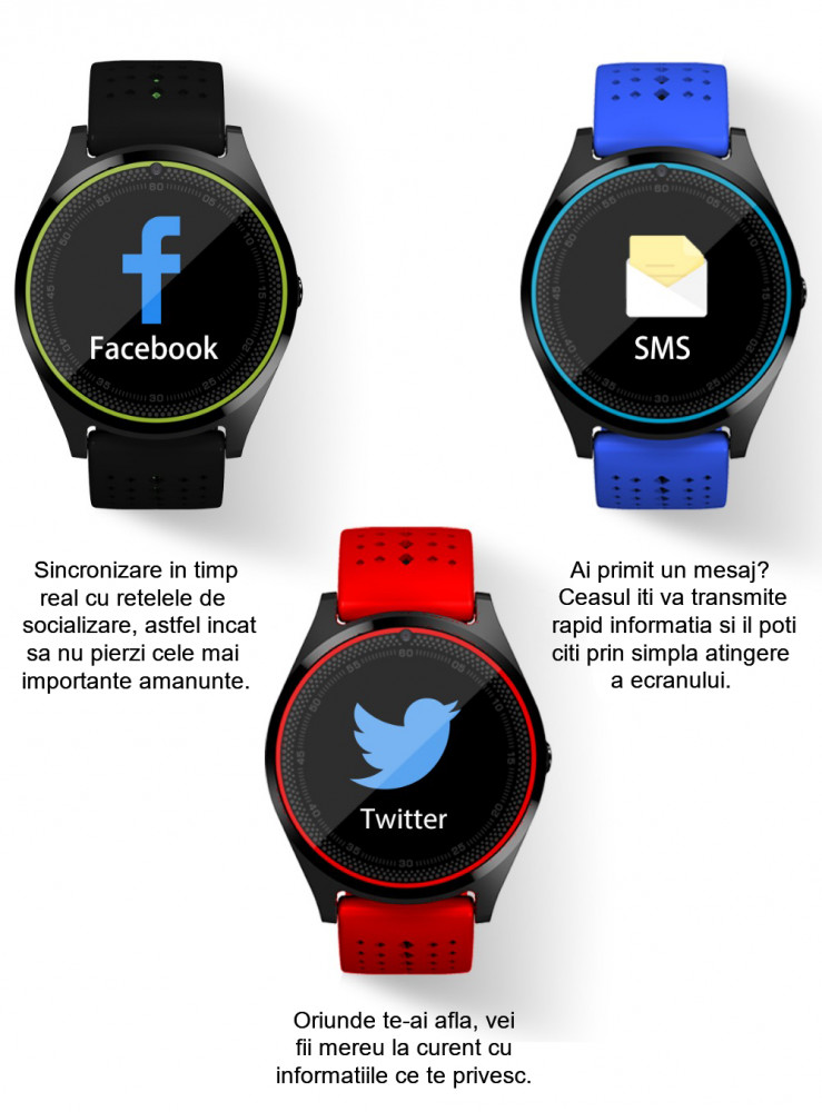 Ceas Smartwatch cu Telefon iUni V9 Plus, Touchscreen, Camera 2MP