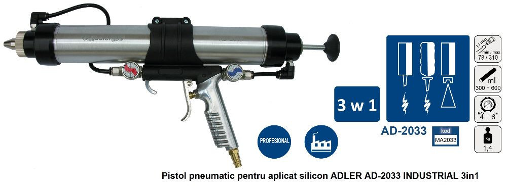 Pistol pneumatic pentru aplicat silicon ADLER AD-2033 INDUSTRIAL 3in1 Radauti - imagine 2