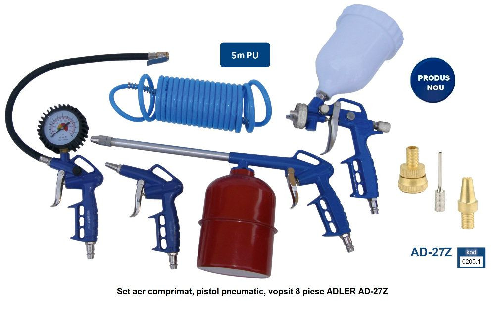 Set aer comprimat, pistol pneumatic, vopsit 8 piese ADLER AD-27Z Radauti - imagine 2