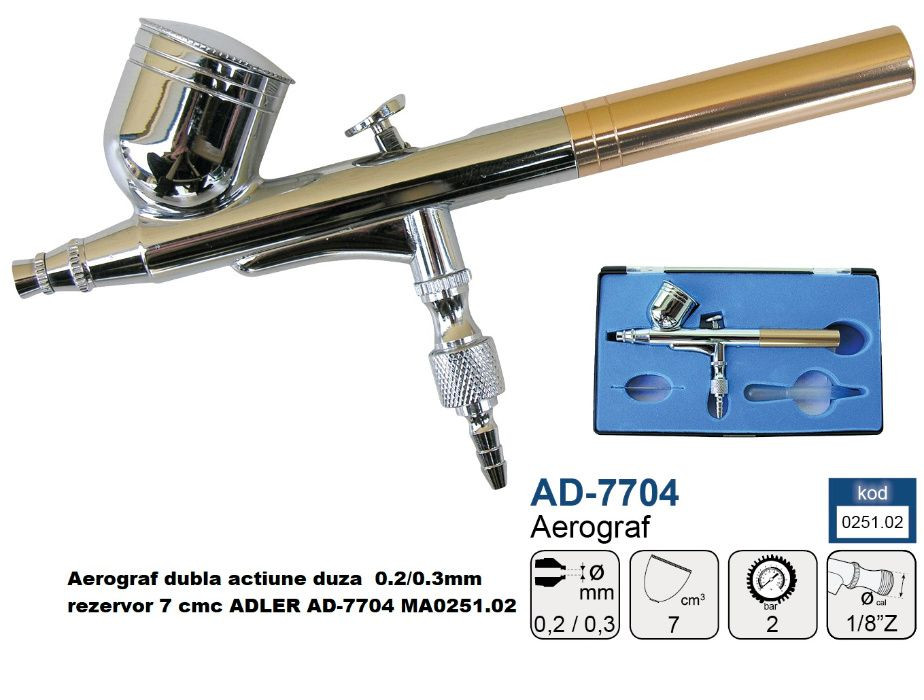Aerograf duza 0.2/0.3mm rezervor 7 cmc ADLER AD-7704 MA0251.02 Radauti - imagine 4