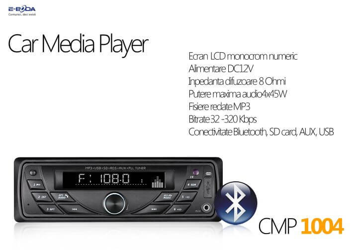 Radio Player Auto E-Boda CMP1004 Bluetooth FM, MP3, SD, USB, AUX, Fata  Detasabila, 4x45W, RCA | arhiva Okazii.ro