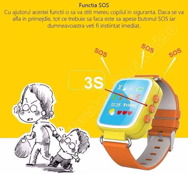 Ceas Smartwatch cu GPS Copii iUni Kid90, Telefon incorporat, Buton SOS,  Bluetooth, LCD 1.44 Inch, Portocaliu | Okazii.ro