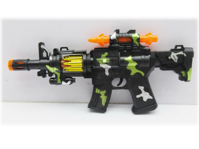 Pistol mitraliera MP15 A , cu muzica si lumini, Plastic,6 ani +,Multicolor
