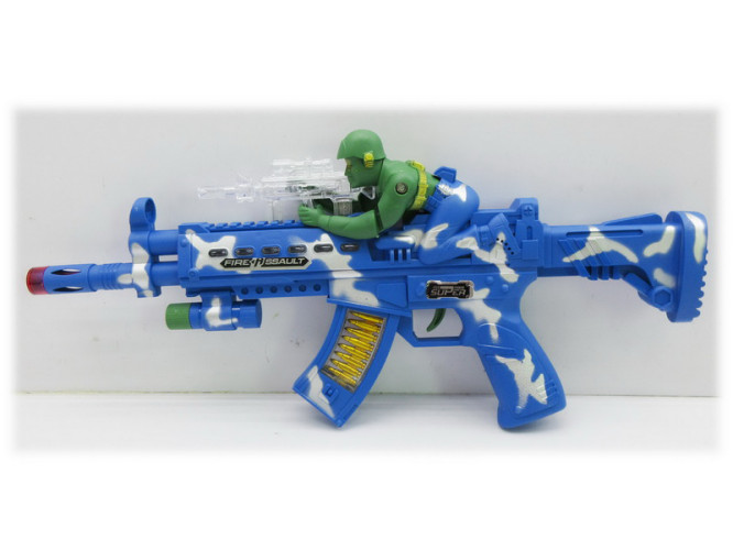 Pistol mitraliera MP15 cu soldat , cu muzica si lumini, Plastic,6 ani +,Multicolor