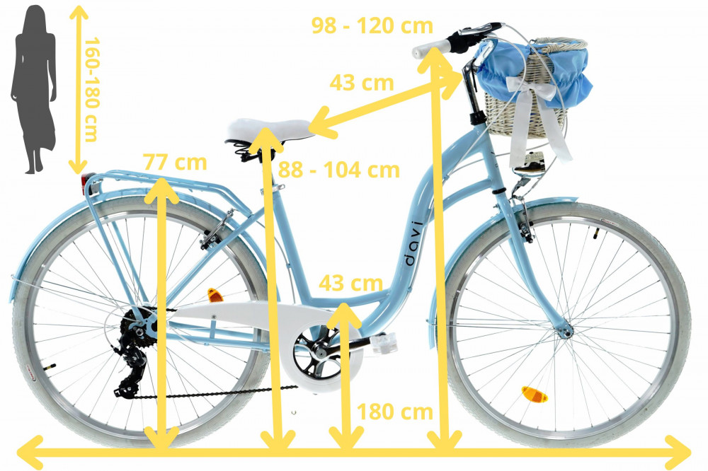 Bicicleta dama cu cos rachita Davi® Emma 7 viteze Roata 28", 160-185 cm  inaltime, Albastru | Okazii.ro