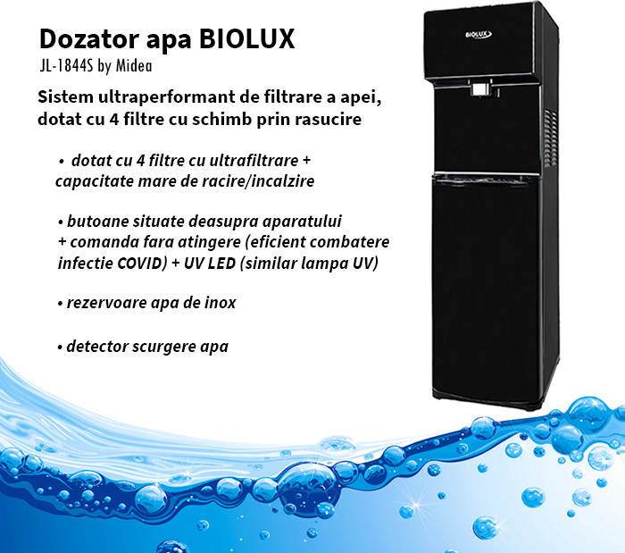Dozator apa cu sistem de filtrare + comanda fara atingere + UV LED Biolux  JL-1844S by Midea | Okazii.ro