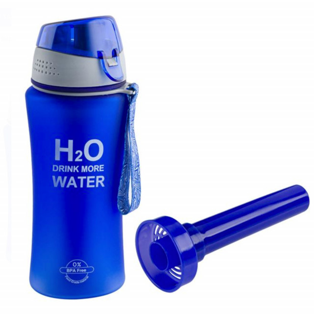 Sticla sport pentru apa Pufo, model Drink More Water, cu suport pentru  gheata, 480 ml, albastru | Okazii.ro