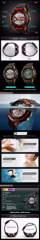 SKMEI 1202 Luxury Brand Men Sports Watch Dual Display Analog LED Digital Quartz Watch Fashion Student Swimming Diver Watch