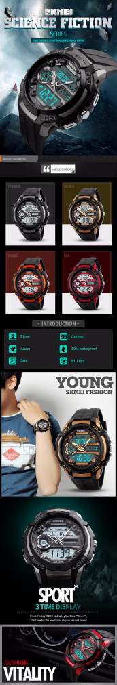 SKMEI 1202 Luxury Brand Men Sports Watch Dual Display Analog LED Digital Quartz Watch Fashion Student Swimming Diver Watch