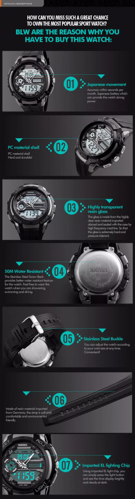 SKMEI 1202 Luxury Brand Men Sports Watch Dual Display Analog LED Digital Quartz Watch Fashion Student Swimming Diver Watch