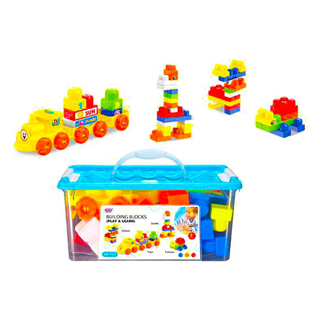 Set cuburi pentru constructii, realizate din plastic multicolor de ...