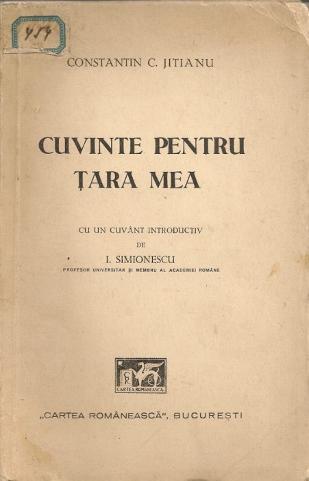 Constantin C. Jitianu - Cuvinte pentru tara mea - 1935