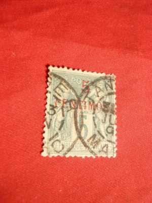 Timbru 5 C supratip. 5 C Alegorie 1891 Maroc Oc. Fr. ,1 val.stamp. foto