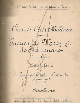 Locotenent de Artilerie Trailescu Ion - Curs de Arta Militara - 1902 foto