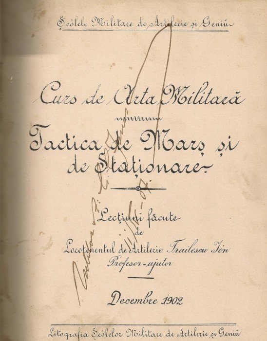 Locotenent de Artilerie Trailescu Ion - Curs de Arta Militara - 1902