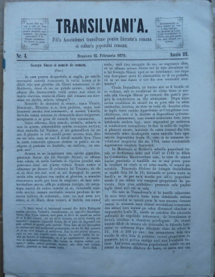 Transilvania , Foaia Asociatiunii transilvane , Brasov , nr. 4 , 1870 foto