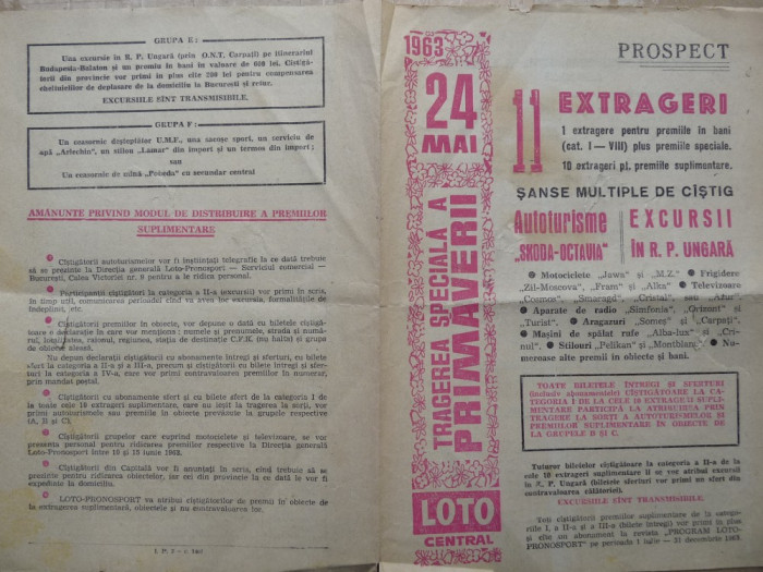 Loto central , Tragerea speciala a primaverii , 24 mai , 1963