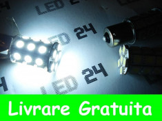 Bec auto led pozitie , semnalizare, lumini de zi P21W BA15S 27-SMD alb foto