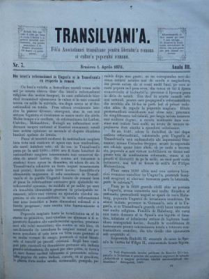 Transilvania , Foaia Asociatiunii transilvane , Brasov , nr. 7 , 1870 foto