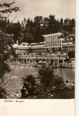 R-9881 Romania, RPR, Sovata, Lacul Ursul, Strandul, circulata foto
