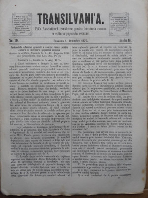 Transilvania , Foaia Asociatiunii transilvane , Brasov , nr. 19 , 1870 foto