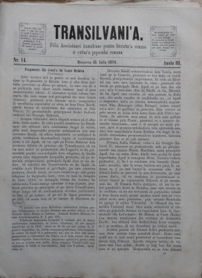 Transilvania , Foaia Asociatiunii transilvane , Brasov , nr. 14 , 1870 foto