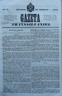 Gazeta Transilvaniei , Brasov , nr. 8 , 1858 foto