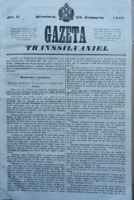 Gazeta Transilvaniei , Brasov , nr. 7 , 1858 foto