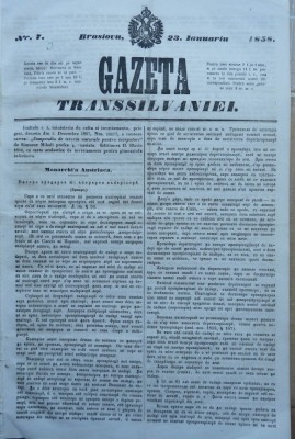 Gazeta Transilvaniei , Brasov , nr. 7 , 1858 foto