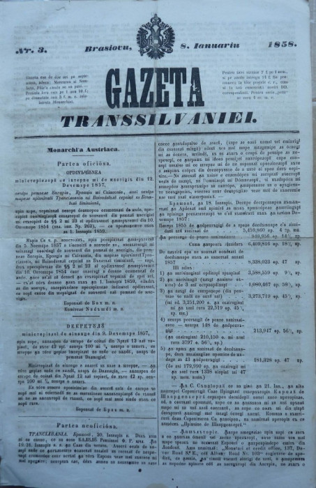 Gazeta Transilvaniei , Brasov , nr. 3 , 1858