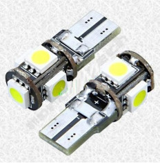 Bec Led T10 Albastru 9000k W5W 5-SMD CAN-BUS Becuri Leduri foto