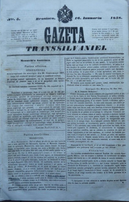 Gazeta Transilvaniei , Brasov , nr. 5 , 1858 foto