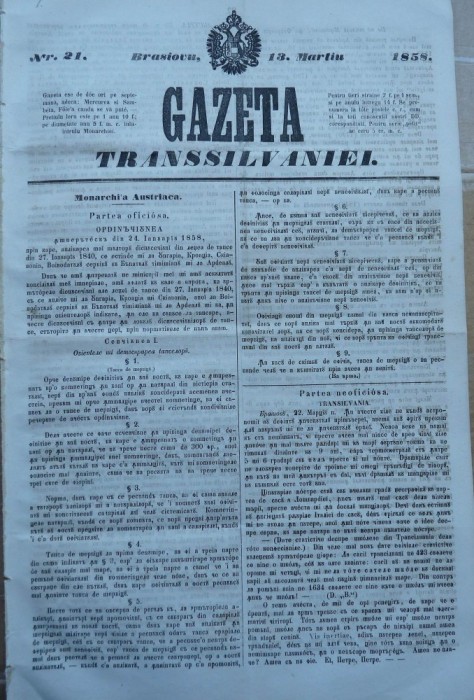 Gazeta Transilvaniei , Brasov , nr. 21 , 1858