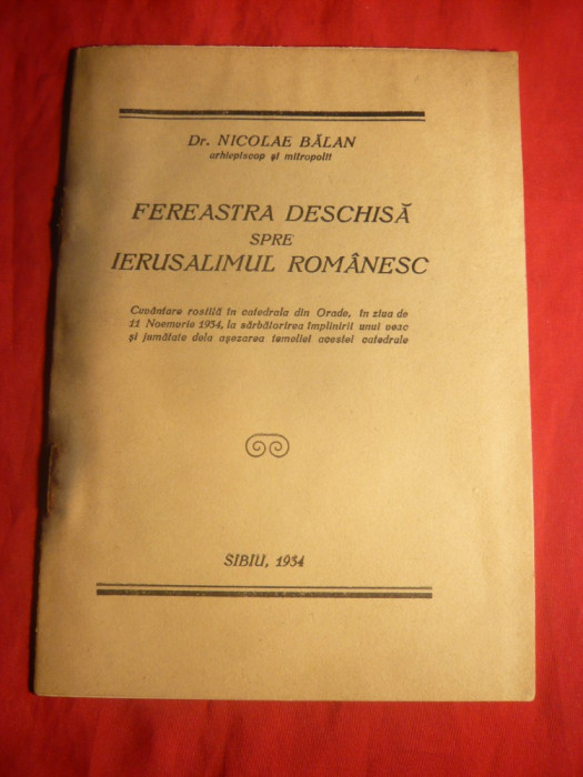 Dr.N.Balan - Fereastra Deschisa spre Ierusalimul Romanesc -1934