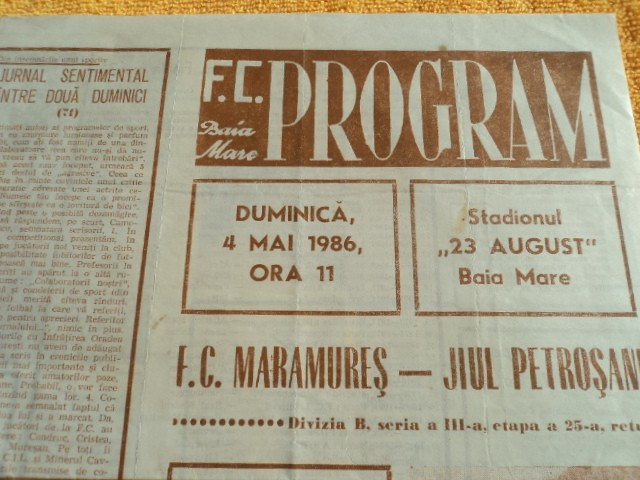 Program fotbal FC Maramures - Jiul Petrosani 04.05.1986