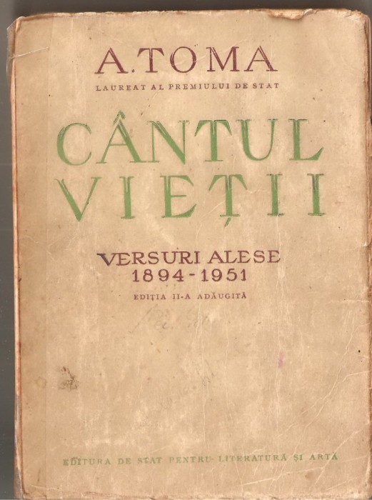 (C1308) CANTUL VIETII DE A. TOMA, ESPLA, 1951