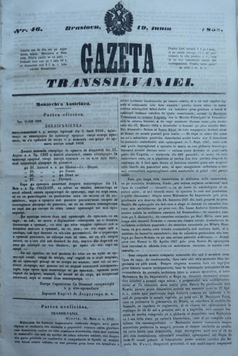 Gazeta Transilvaniei , Brasov , nr. 46 , 1858