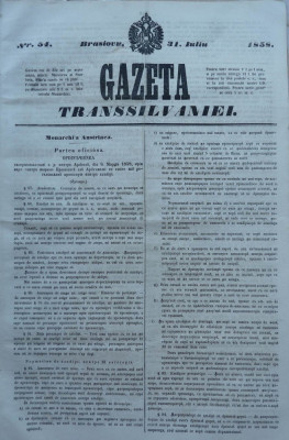 Gazeta Transilvaniei , Brasov , nr. 54 , 1858 foto