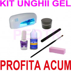 kit profesional unghii false cu gel- kit manichiura gel -kit gel uv + lampa uv 9w gel uv-primer-tipsuri + accesorii -set kit unghii false foto