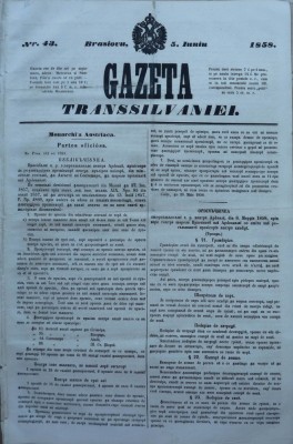 Gazeta Transilvaniei , Brasov , nr. 43 , 1858 foto