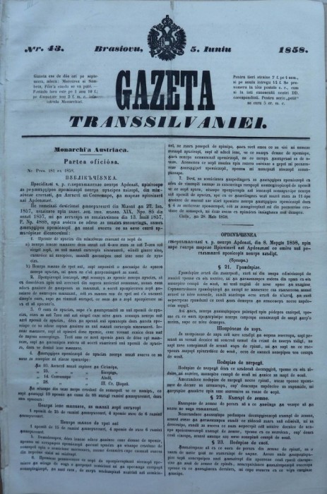 Gazeta Transilvaniei , Brasov , nr. 43 , 1858