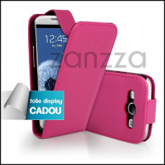 Husa / Toc Flip Samsung Galaxy S3 III i9300 piele ECO roz + Folie protectie display GRATIS foto