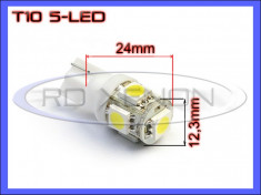 BEC AUTO LED LEDURI POZITIE T10 (W5W) - 5 SMD - POZITII, PLAFONIERA, NUMAR - CULOARE ALB XENON 6000K foto