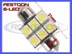 BEC AUTO LED LEDURI - SOFIT FESTOON C5W - 31 mm 6 SMD - ILUMINARE PLAFONIERA, NUMAR - CULOARE ALB XENON 6000K foto