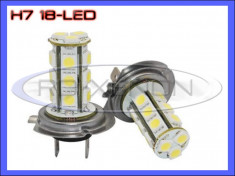 BEC AUTO LED - H7 18 SMD - LUMINI DE ZI, FAZA LUNGA (FLASH), PROIECTOARE - CULOARE ALB XENON 6000K foto