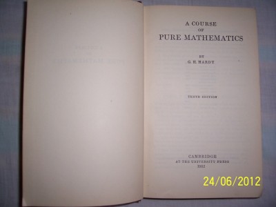 A COURSE OF MATHEMATICS-by G.H. Hardy, Cambridge, 1952- matematica foto