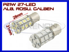 BEC AUTO LED P21W (BA15S, 1156) - 27 SMD - LUMINI DE ZI (DRL), MARSARIER, SEMNALIZARE, POZITIE, FRANA - CULOARE ALB, GALBEN, ROSU foto