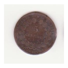 Moneda Franta - 5 Centimes 1877 - Foarte rara - litera K - Bordeaux